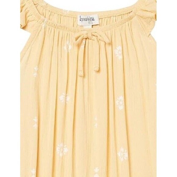 Speechless Big Girls Floral Flutter Sleeve Gauze Top Smocked Hem Yellow Small 7 - Picture 3 of 3